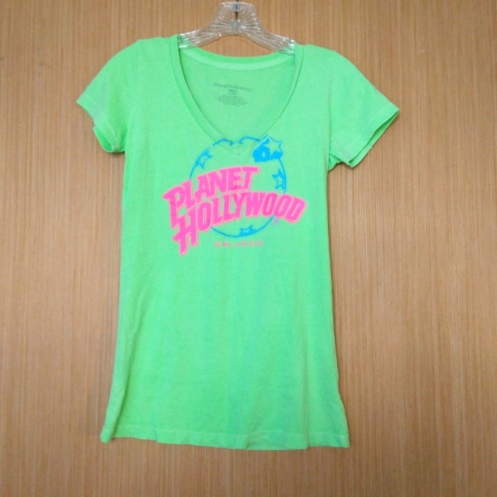 Planet Hollywood Orlando Women's Size Small Low V Neck Green Short Sleeve - Picture 2 of 4